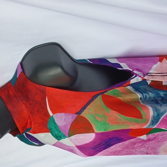 NICOLE MILLER NY Abstract Print Matte Charmuse Maxi Dress Sz M, 19" ptp, 56" lg - Picture 3 of 11